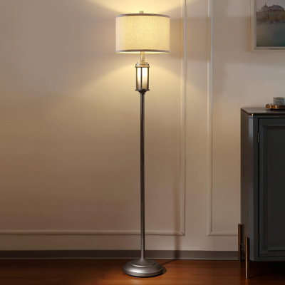 65" Farmhouse Rustic Floor Lamp, 2 Light Sources Standing Lamp with Amber Nightlight, Bulbs Included for Living Room Bedroom Home Office