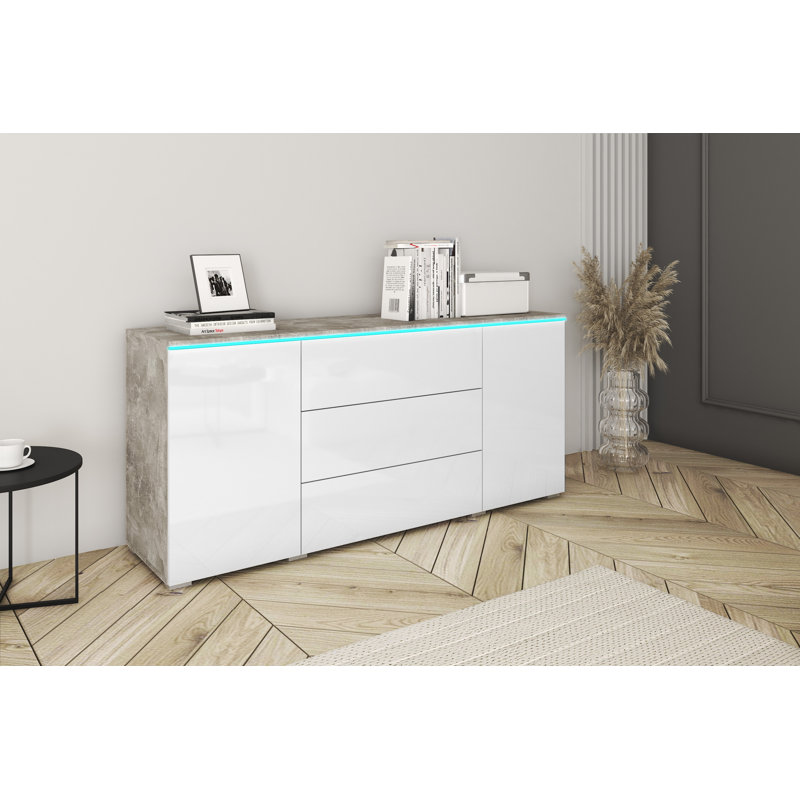 Aayran 150cm Sideboard, Concrete/White