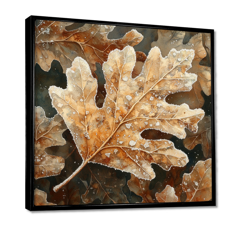 Impression sur toile Frosty Oak Leaf I - Leaves, H 16 po x l 16 po, Impression encadrée flottante, Noir, noir, noir, noir