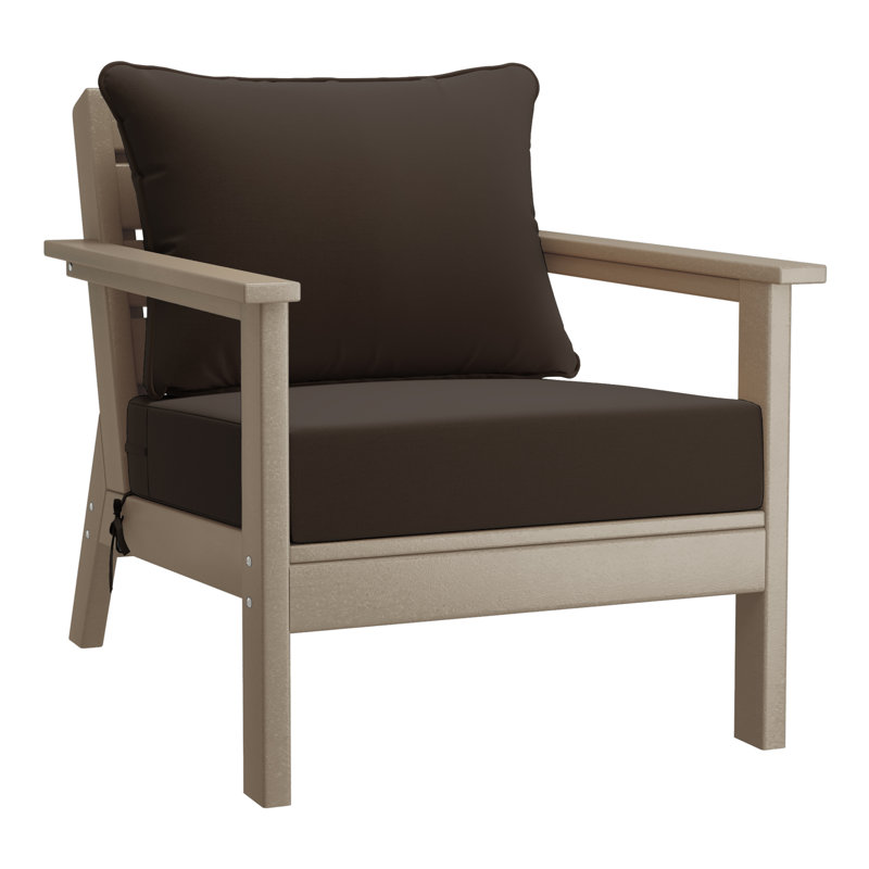 Hydea Deep Seating Chair With Cushions, Brown, Weathered Wood