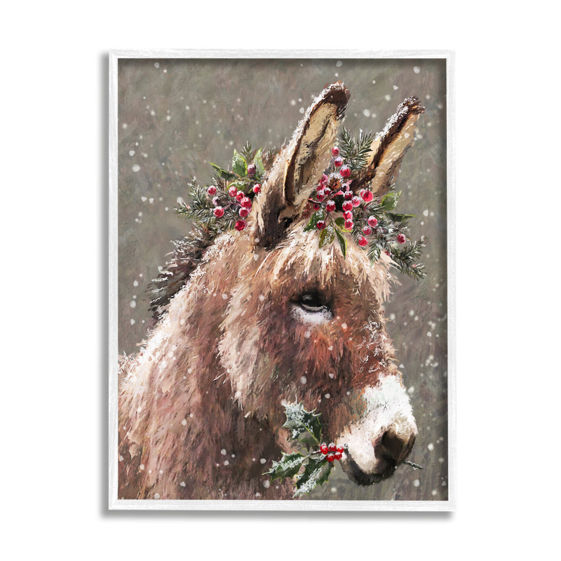 «Winter Donkey Snow Falling White», art de la giclée encadrée par Pip Wilson, H 20 po x l 16 po