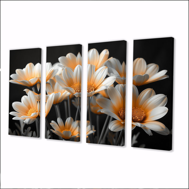 Ensemble de décorations murales marguerites monochromes jaunes et noires, H 32 po x l 64 po