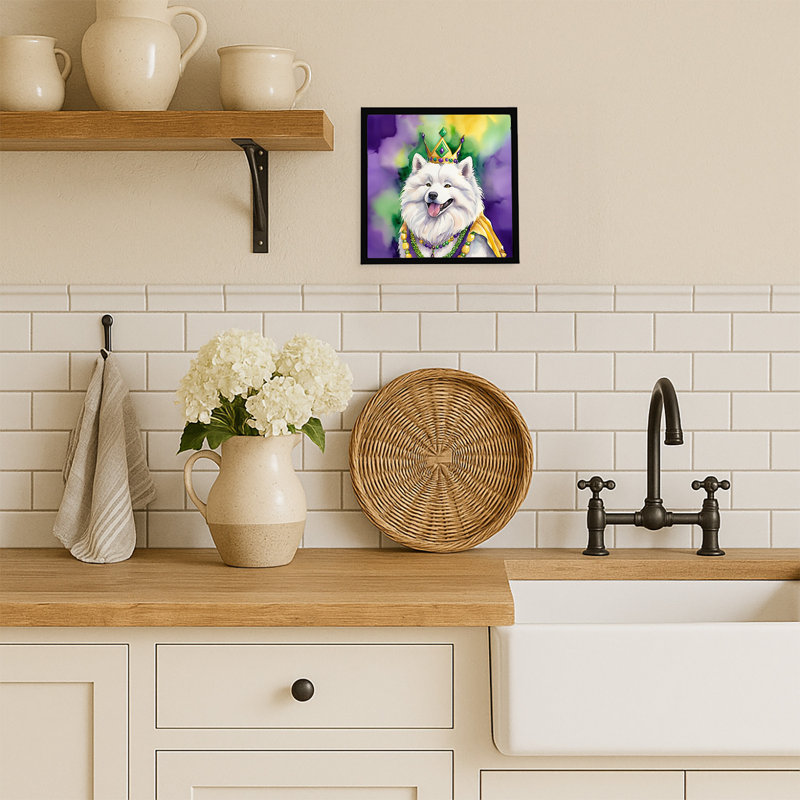 Samoyed King of Mardi Gras Framed Metal Print