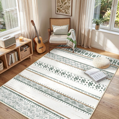 Geometric Pattern Non-Slip Area Rug, Machine Washable Soft Polyester Floor Mat for Home Decor