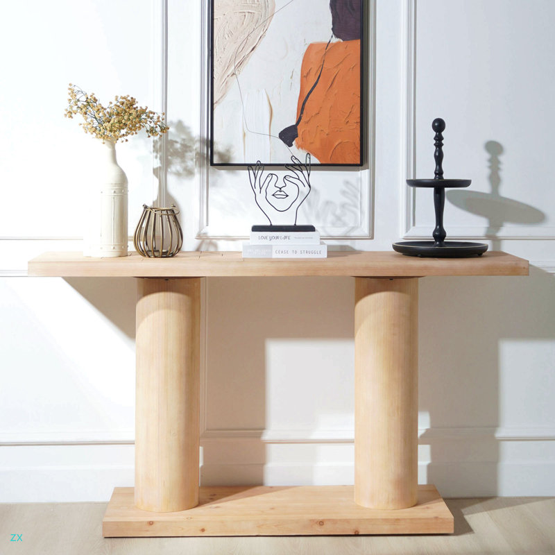Console 59 po en bois minimaliste moderne avec piédestal à colonne 59 po - Élégante décoration décorative pour l'entrée, le salon et le couloir