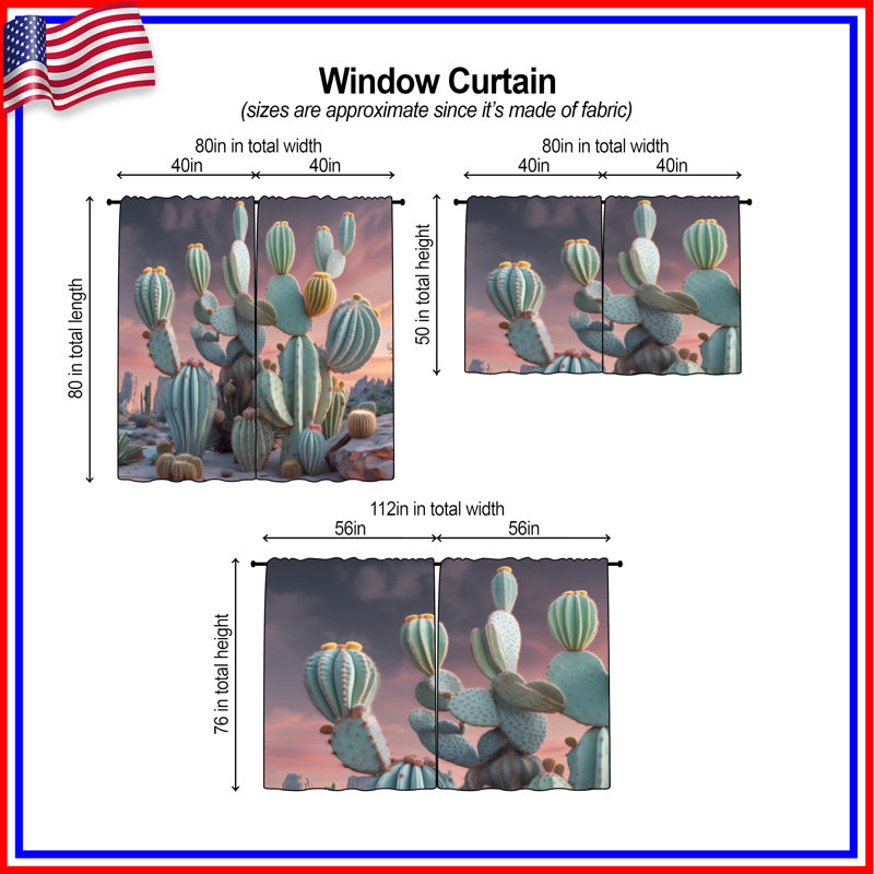Rideaux de fenêtre Desert Cacti Sunset, 56 po x 76 po - 2 panneaux, Transparent