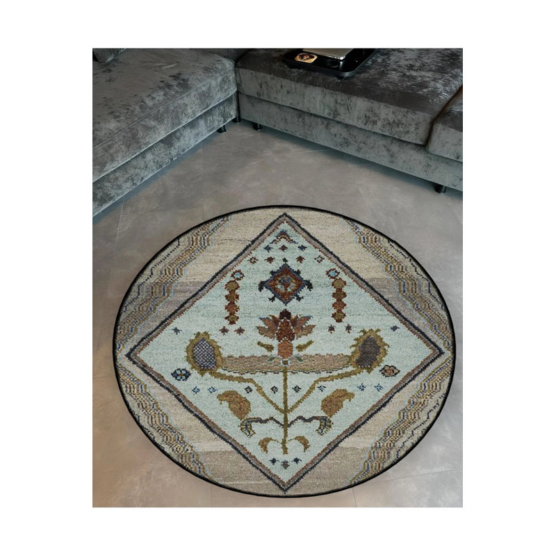 Antique Pattern Woven Base Modern Decorative Carpet In Beige Tones, Round 2'8"