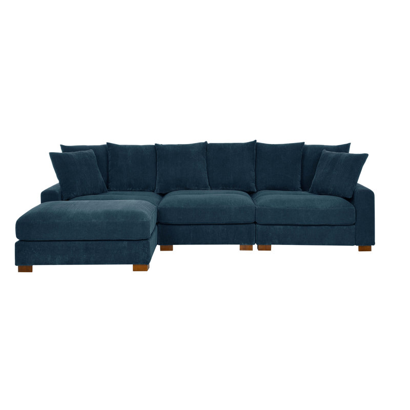 Xandar Corduroy Sofa, 4, Blue, 34" H x 122" W x 67.5" D