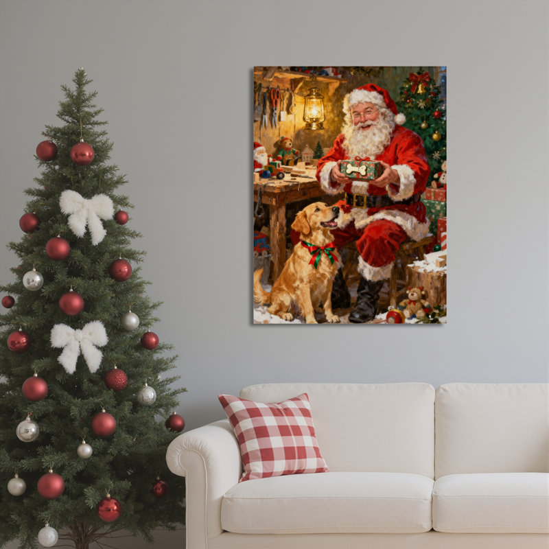 «Santa Dog», art mural sur toile, H 24 po x l 16 po