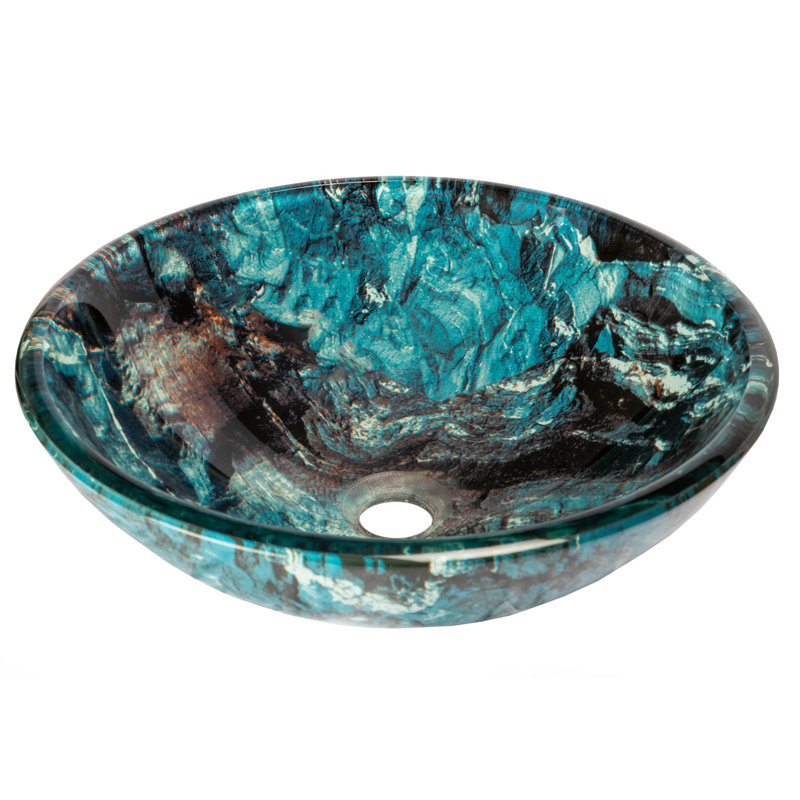 Eden Bath Cliffside 16.5'' Blue Tempered Glass Circular Bathroom Sink