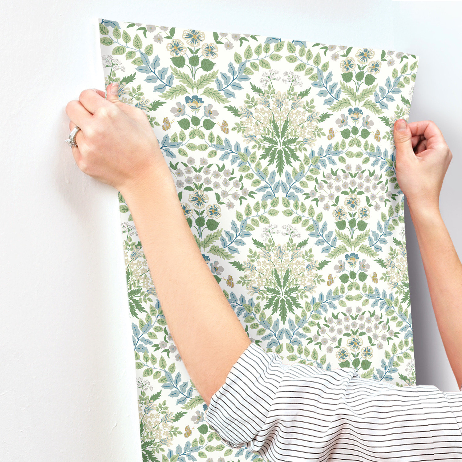 Bramble Wallpaper Double Roll, White/Blue