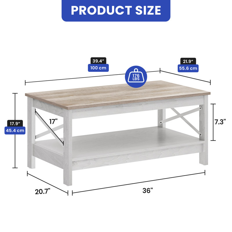  Rectanguler Laneeka Single Coffee Table, Gray/White