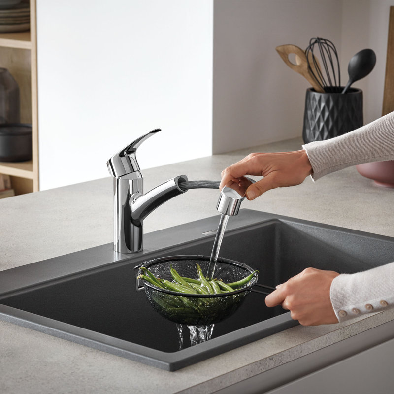 Robinet de cuisine à poignée simple et douchette à double jet d'Eurosmart®, Chrome