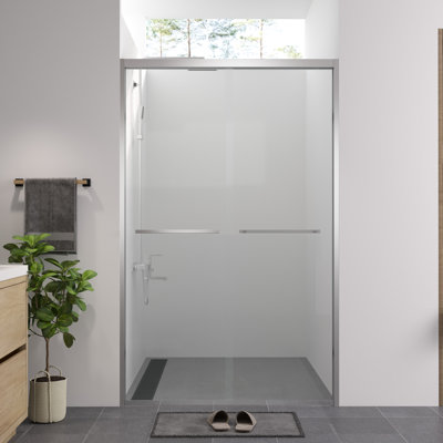 Porte de douche coulissante double 44 - 48 "x 76" pour salle de bain, cadre en aluminium avec finition, verre trempé transparent de 1/4 "de 6 mm et installation incassable et réversible