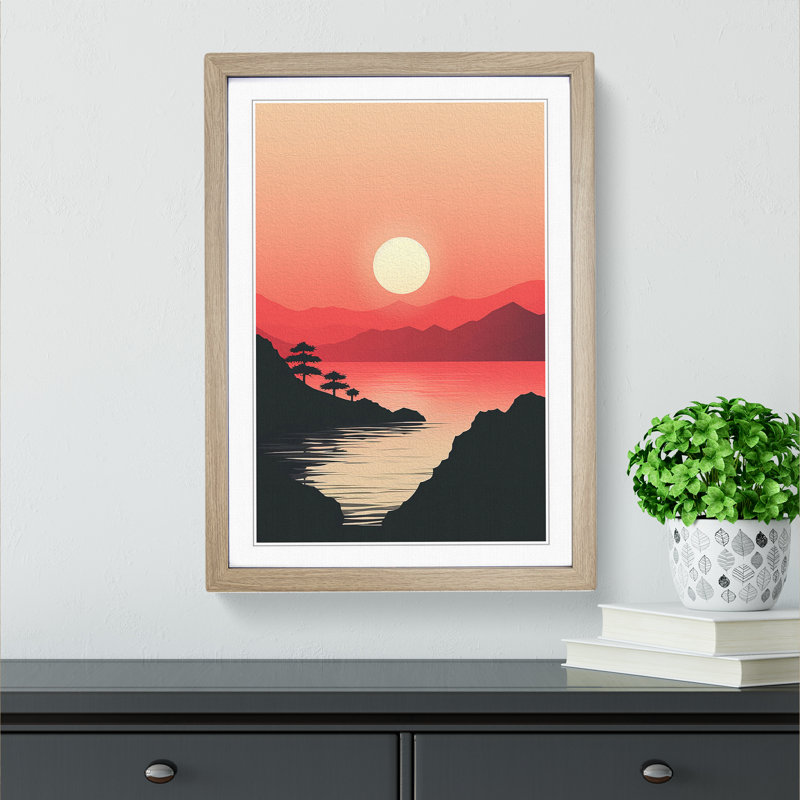 Japanese Sunset Minimalism No.3 - Framed Print, 34cm H x 25cm W x 2cm D, Oak Framed