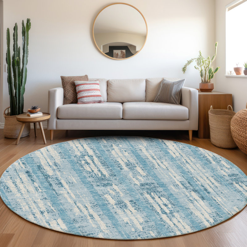 Premium Machine Washable Prisco Sky Rug, Round 8'
