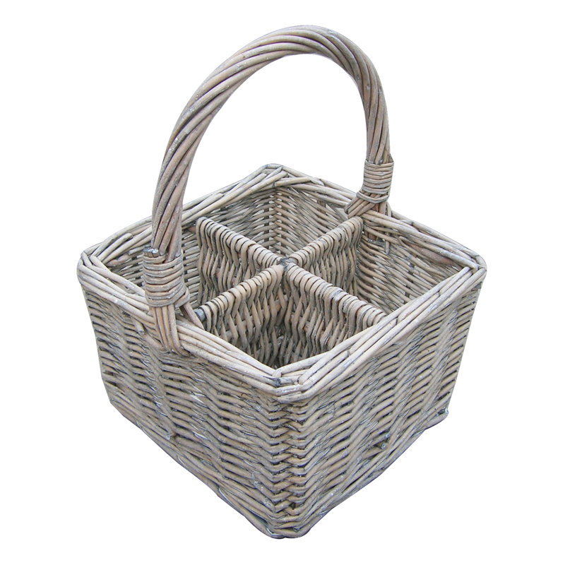 Willow Cutlery and Glass Basket in White