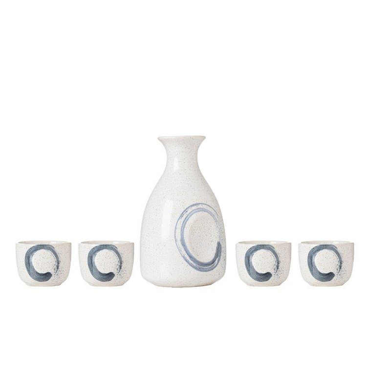 Dropship 5 Pcs Ceramic Japanese Sake Set Traditional 1 Tokkuri Bottle 4 Ochoko Cups F