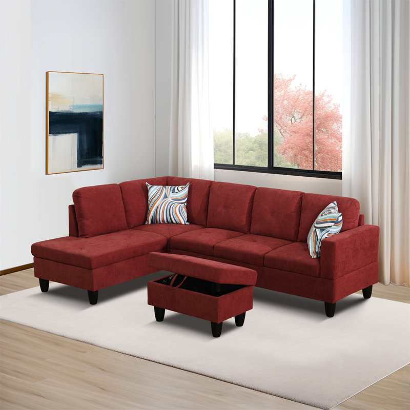 Canapé et méridienne avec repose-pieds Halid, Orienté vers la gauche, Maroon Microfiber