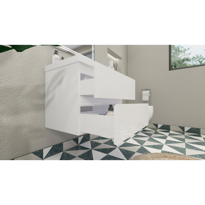 Ensemble de meuble-lavabo simple mural Ninel 30, Blanc lustré