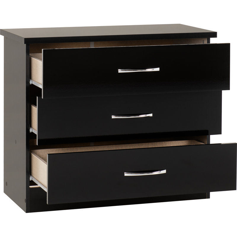 Cascio 3 Drawer Chest Of Drawers, Black