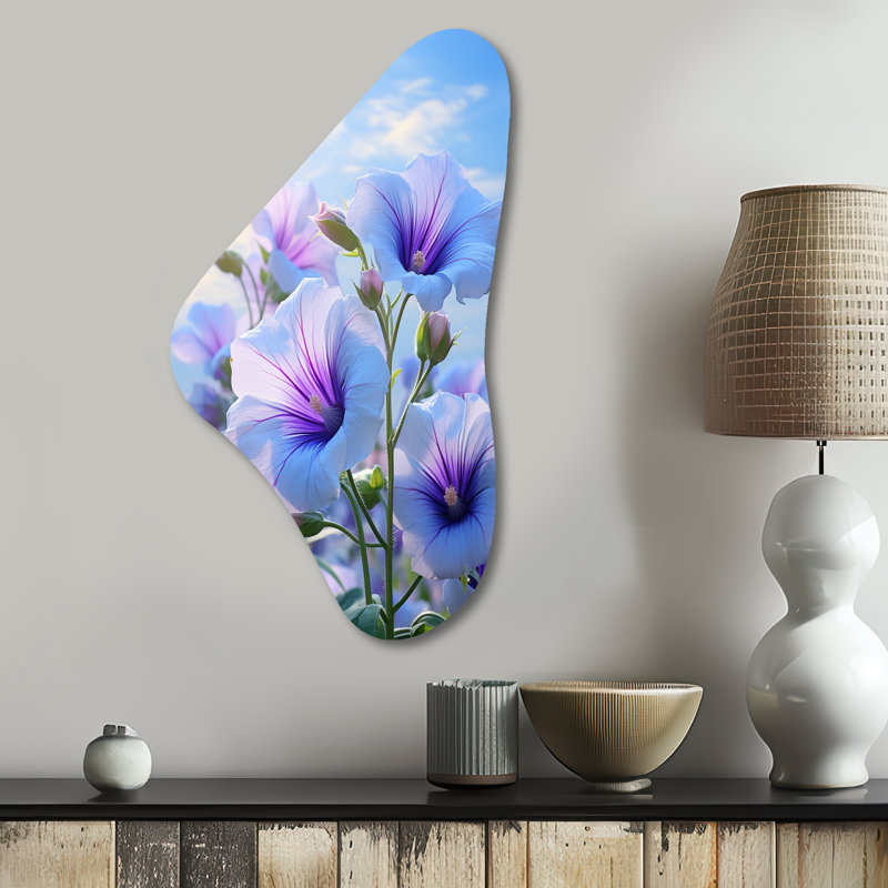 Mauve, vert, matin, gloire du matin, gloire du matin, décoration murale en métal forme asymétrique, H 31 po x l 17 po