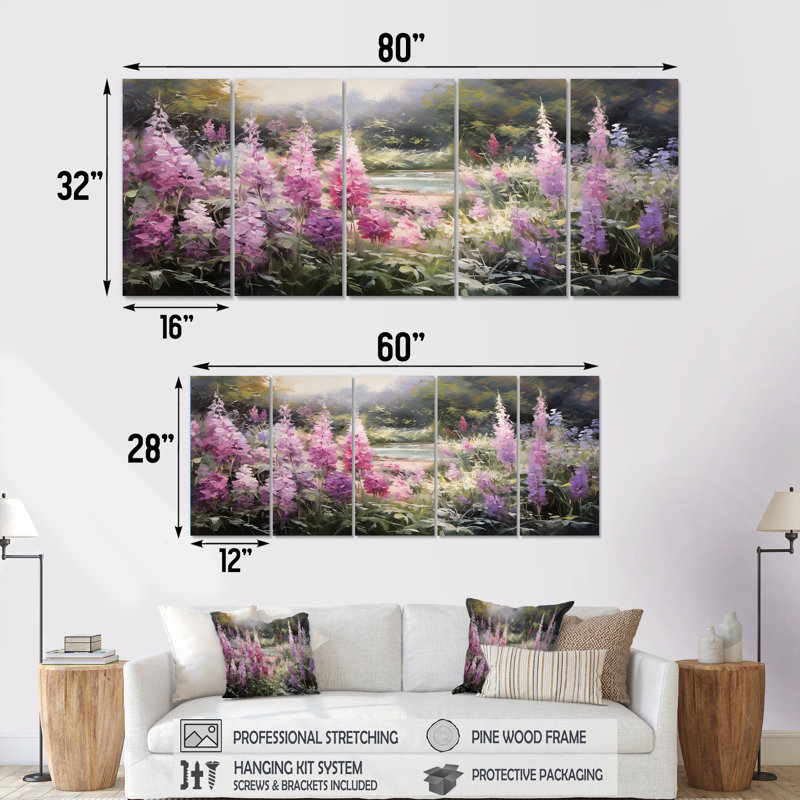 "Mauve", art floral pour la salle à manger, fleurs sauvages, H 28 po x l 60 po