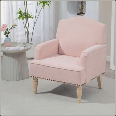 Fauteuil d'appoint moderne avec pieds en bois rétro et garniture cloutée, petit fauteuil club en tissu, fauteuil rembourré confortable pour canapé-lit dans la chambre à coucher, capacité de poids de 300 lb