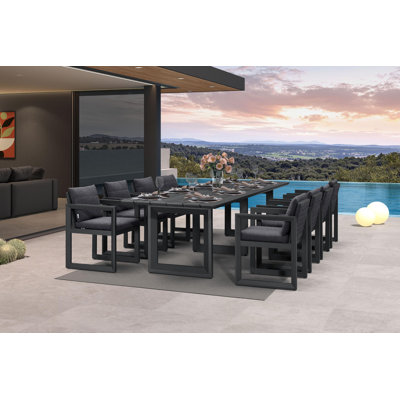 Purple Leaf Outdoor Dining Set For 8 Aluminum Extra Long Patio Furniture Table And Chairs Set With All Weather Thick Cushion Rectangular Patio Dining Sets