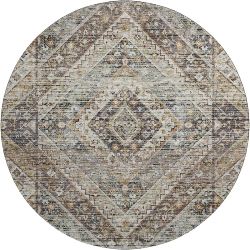 Premium Machine Washable Mayfield AMF2195 geometric Rug, 8' Round, Brown
