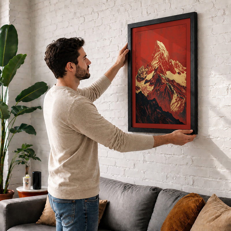 Mountain in Red Japandi - Framed Print, Walnut, A1 - 84.1 x 59.4 cm