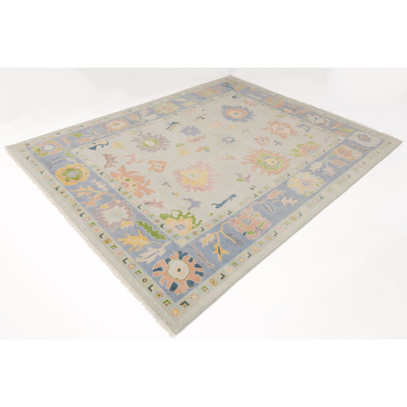 June Hand Knotted Wool Floral Area Rug, Rectangle 9' x 12'