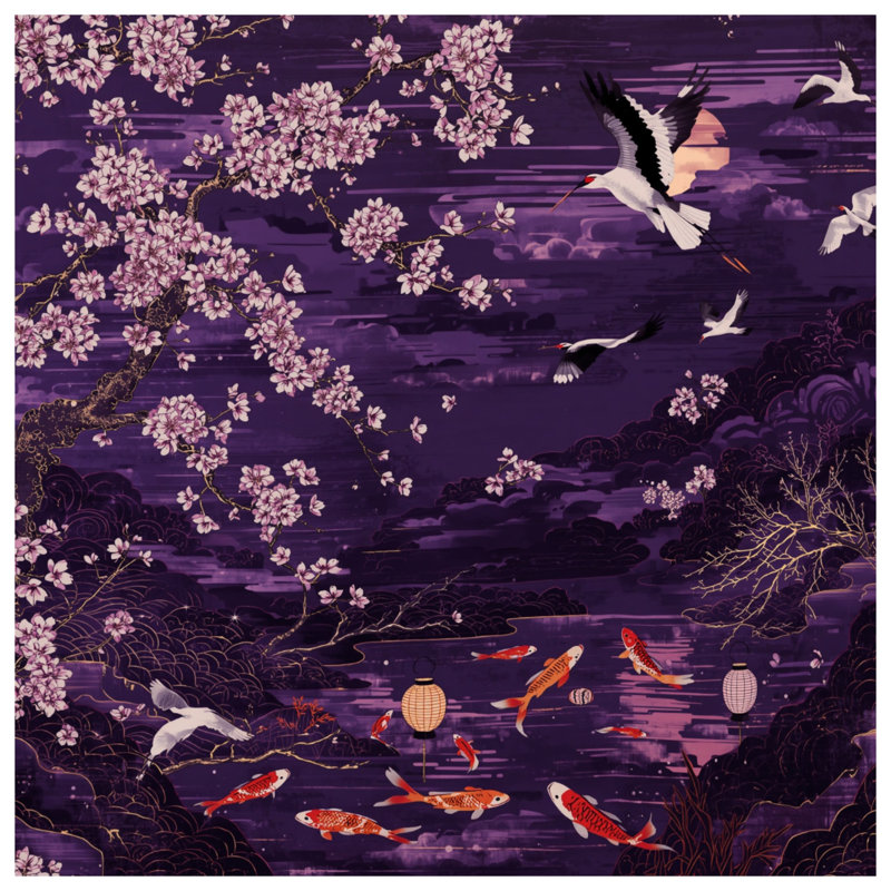 Rideaux Cheroi Blossom Cranes Koi, Blocage, 50 po x 80 po - 1 panneau