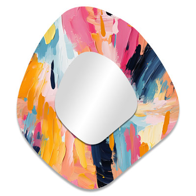 Colorful Paint Swirl Bliss III - Abstract Unique Shape Wall Mirror, Modern Asymmetrical Decorative Mirror, Printed Metal Art
