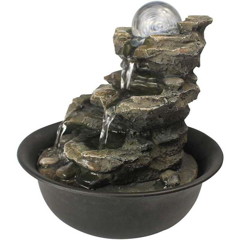 Spinning Orb Rock Cascading Tabletop Fountain, Zen Meditation Indoor Waterfall Feature