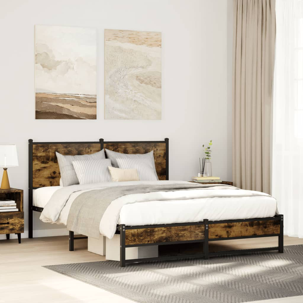 Borough Wharf Metal Bed Frame Without Mattress Smoked Oak