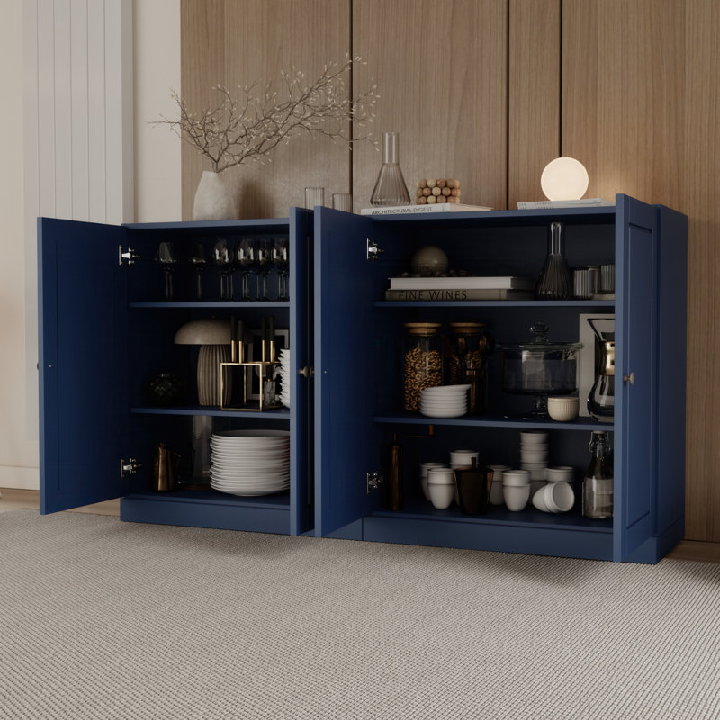 Bieito 100% Solid Wood Sideboard Buffet Cabinet with Doors, Dining Room Storage Credenza Cabinet, 64" W x 35.75" H, Navy