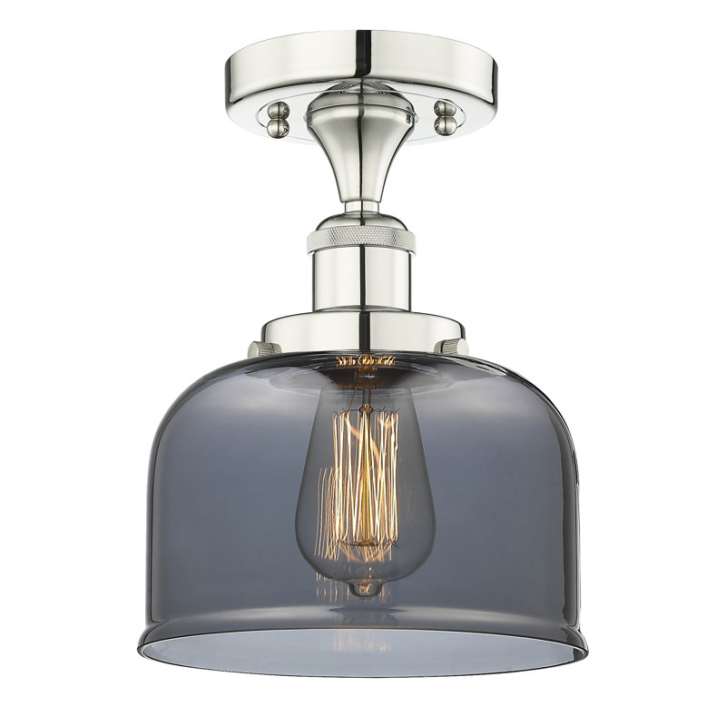 Plafonnier semi-encastré en verre Thoa, Nickel poli, Plaqué couleur fumée