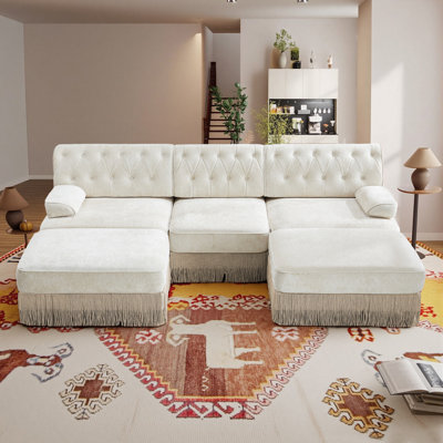 106-Inch 3-Seater Velvet Upholstered Sofa With Ottoman, Suitable For Living Rooms, Conference Rooms, And Bedrooms.