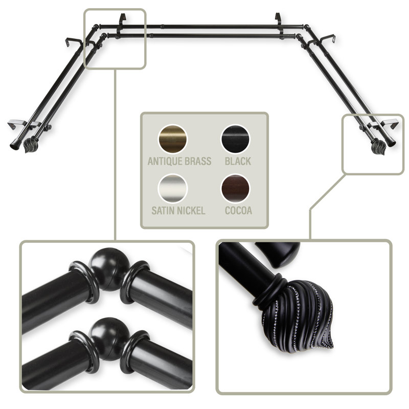 Tringle à rideaux double réglable pour fenêtre de baie de 0,81 à 38 po, Noir