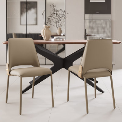 Chaise d'appoint rembourrée en cuir de polyuréthane avec siège rembourré, fauteuil sans accoudoir avec structure en métal pour salle à manger