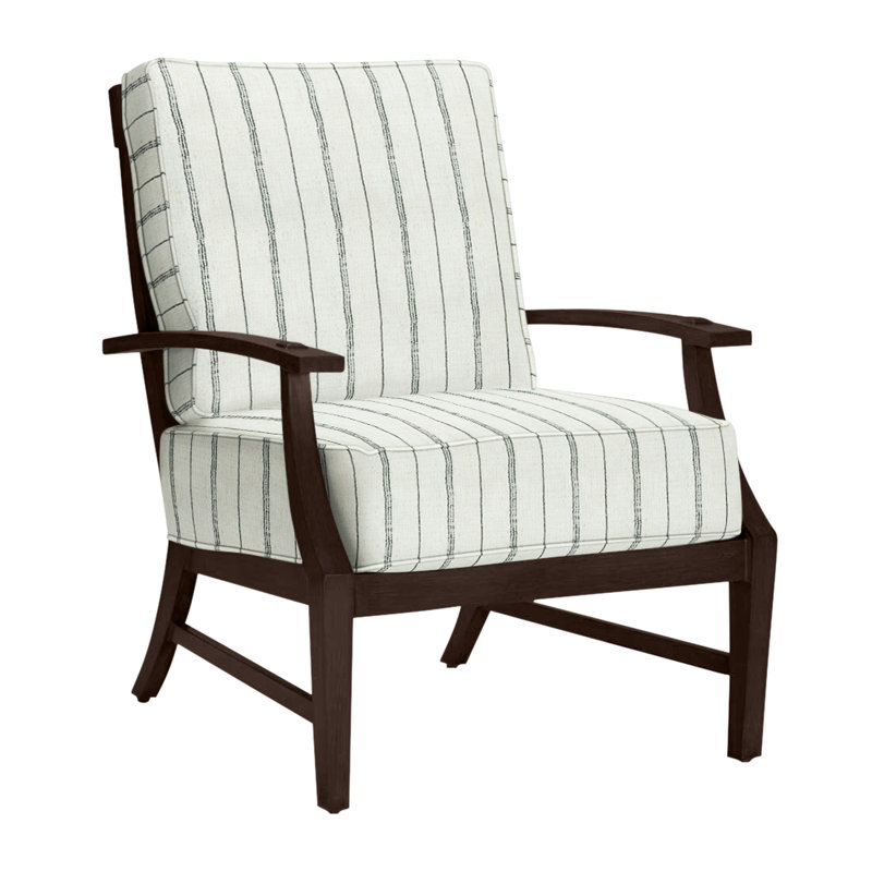 Croquet Patio Chair with Cushions, No Welt + Standard Fill, Cabana Stripe Midnight, Mahogany