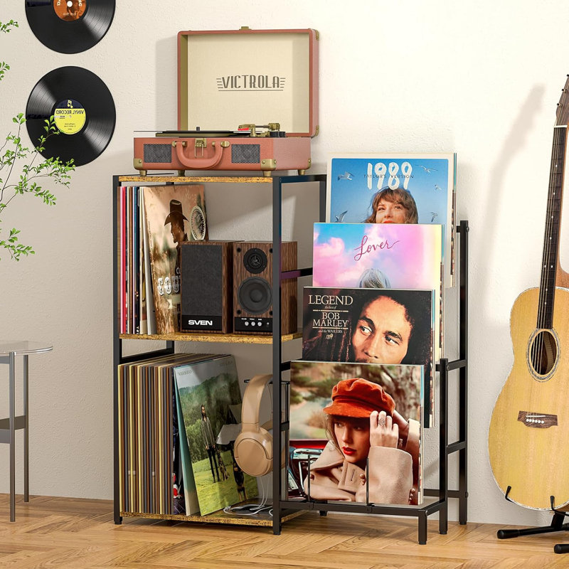 Support pour tourne-disque, support pour tourne-disque avec rangement pour disque vinyle à 4 niveaux