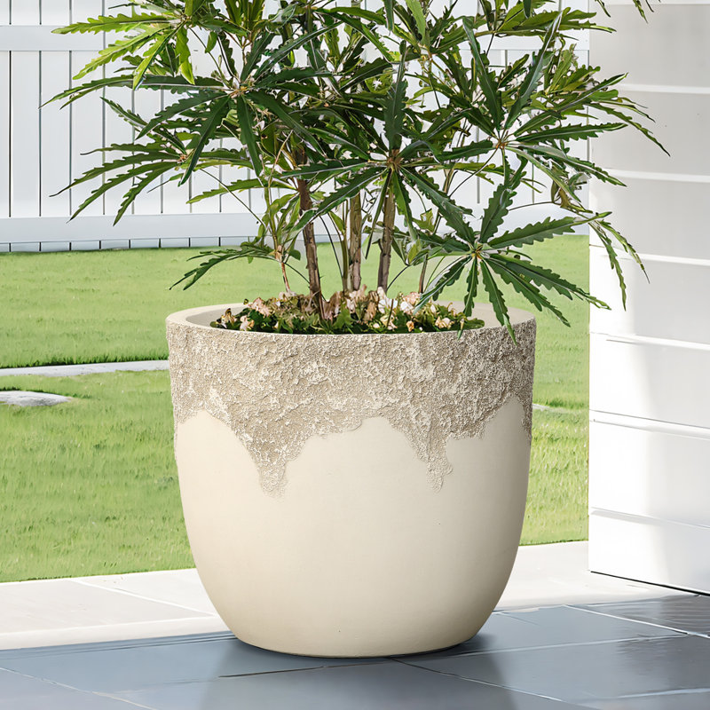 15.8'' Dia Off-white Large Plant Pot, Stone-like Textured Round Planter