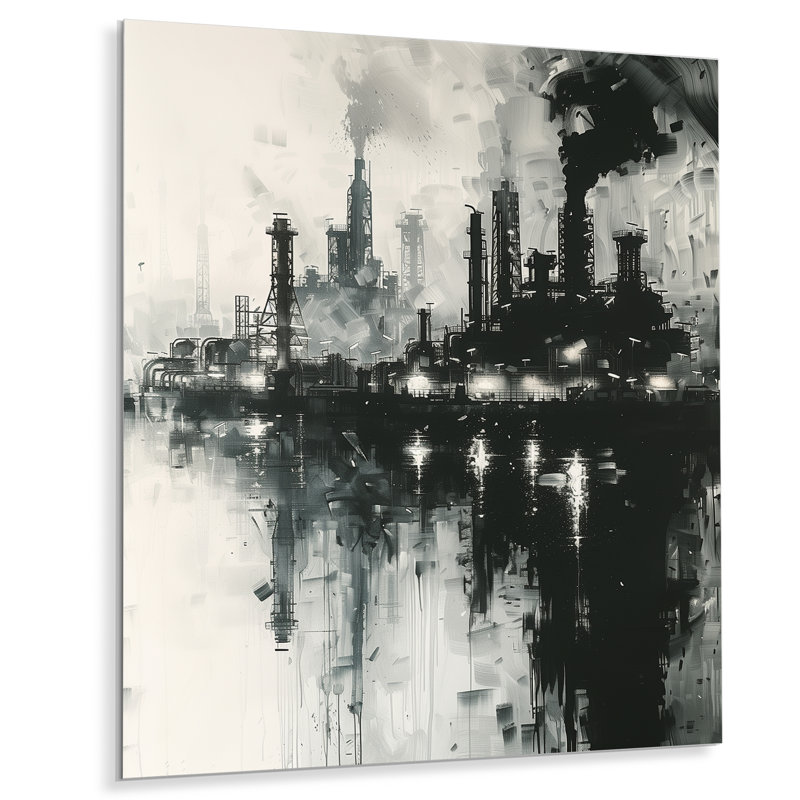Gris Petrochemical Petrochemical Panorama, H 24 po x l 32 po x P 1 po, Métal métal