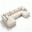 Canapé d'angle modulaire beige en forme de U de 132 pouces, canapé 6 places en mousse compressée effet nuage avec méridienne réversible et poches latérales, revêtement en velours côtelé rayé, mousse et ressorts ensachés pour salon/appartement-133674687