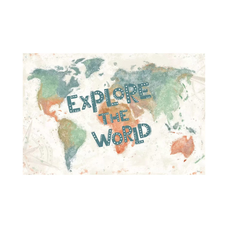 "Explore the World I" par Véronique Charron - Art textuel sur toile tendue, H 8 po x l 12 po x P 0,75 po