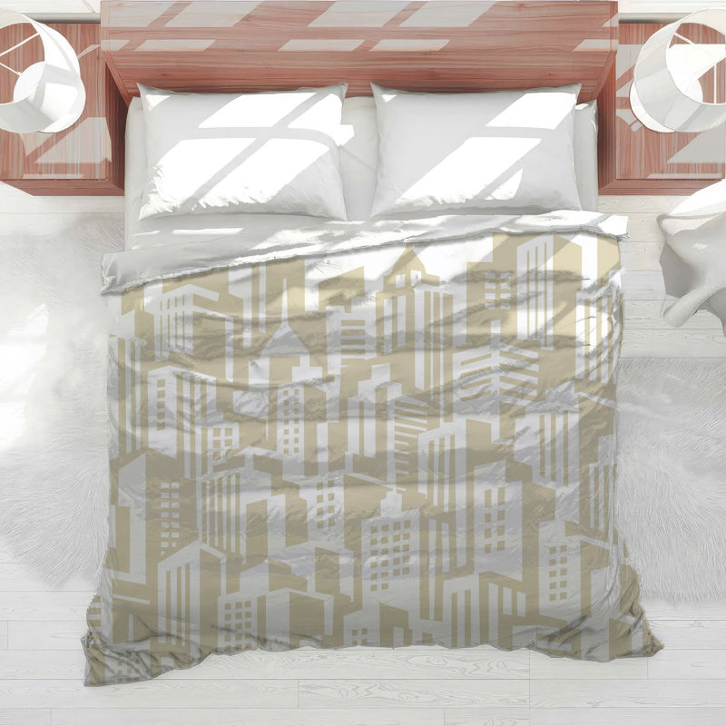 Beige City Skyline Comforter, King