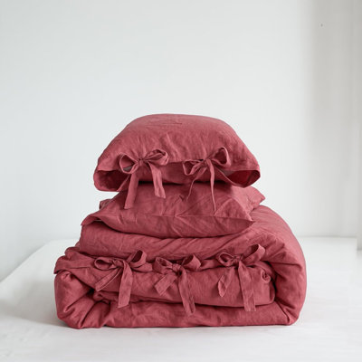 100% Linen Duvet Cover Set, 3 Pieces Belgian Flax Breathable Bedding,  (1 Comforter Cover+2 Pillowshams) With Tie Closure Style