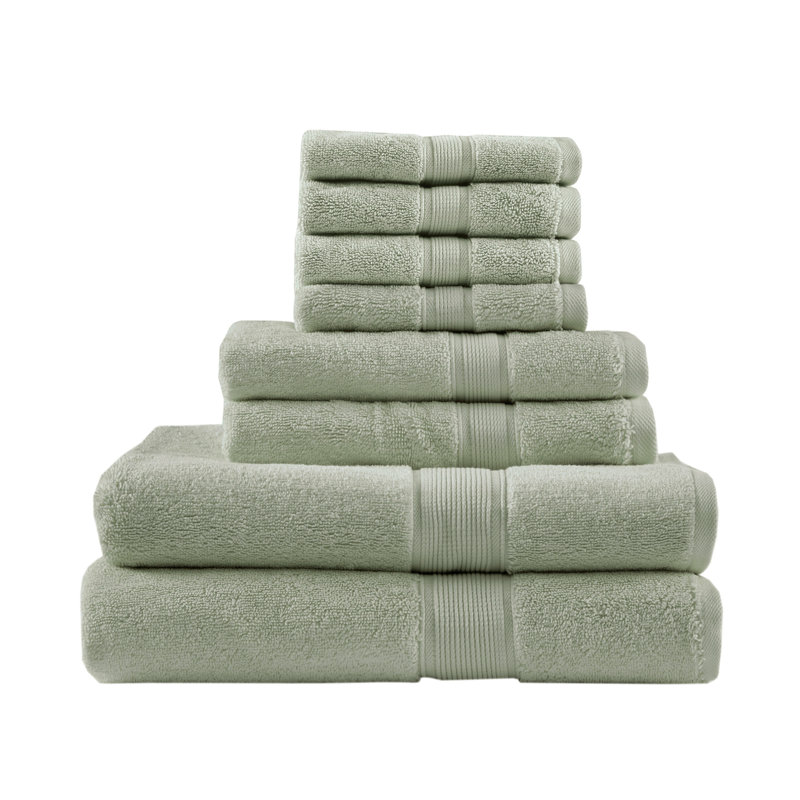 100% Cotton 8 Piece Antimicrobial Towel Set, Sage Green